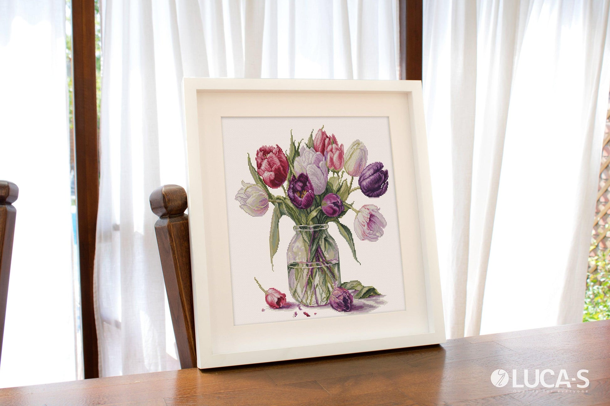 Framed Luca-S Bouquet of Tulips B7029 cross stitch finished artwork