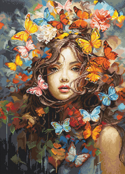 Luca-S Butterflies Magic BU5043 cross stitch kit finished design portrait with butterflies