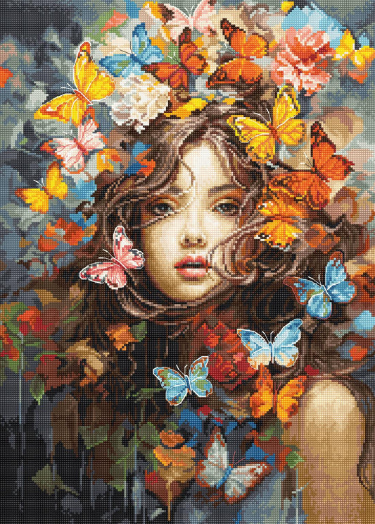 Luca-S Butterflies Magic BU5043 cross stitch kit finished design portrait with butterflies