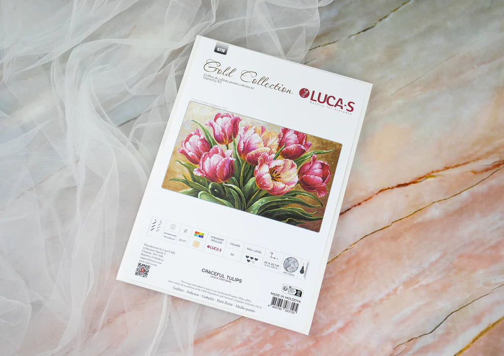 Luca-S Graceful Tulips G718 petit point embroidery kit package

