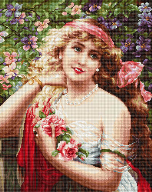 Kit completo da ricamo a mezzo punto Luca-S G549 – Giovane donna con rose (Young Lady with Roses)