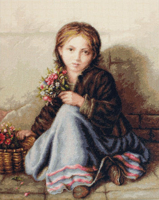 Kit completo da ricamo a mezzo punto Luca-S G513 – La venditrice di fiori (Little Flower Girl)
