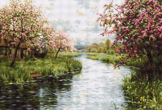 Kit completo da ricamo a mezzo punto Luca-S G545 – Paesaggio primaverile (Spring Landscape)