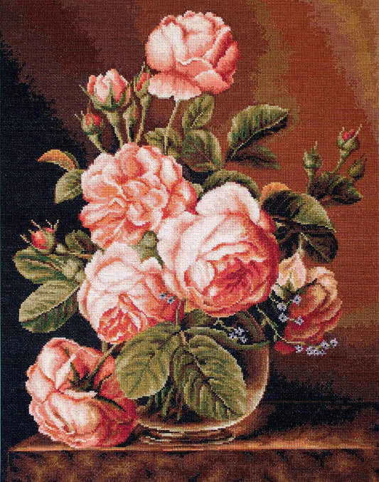 Kit completo da ricamo a mezzo punto Luca-S G488 – Vaso con rose (Vase of Roses)